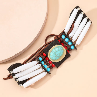 White and Turquoise Boho-Style Choker Necklace, chunky choker necklace, everyday style, lifestyle look