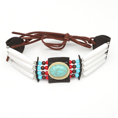 White and Turquoise Boho-Style Choker Necklace, chunky choker necklace, everyday style, side view