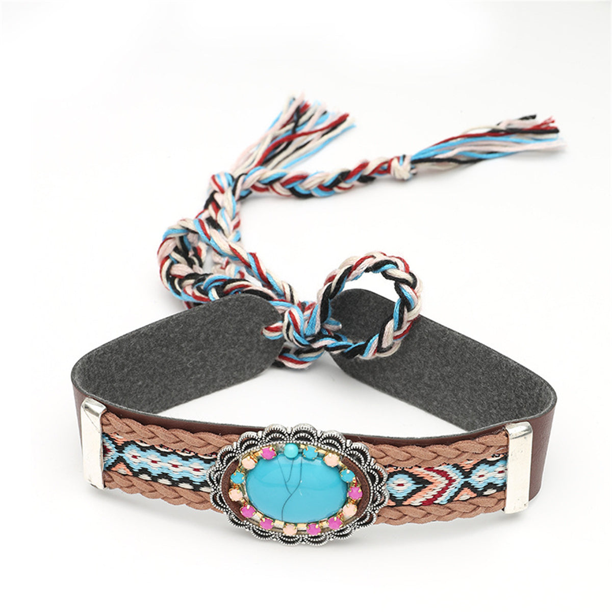 Turquoise and Cubic Zirconia Oval Flower Choker Necklace, chunky choker necklace, dainty minimalist design, side view