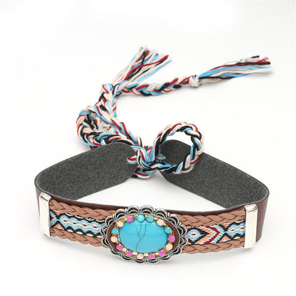 Turquoise and Cubic Zirconia Oval Flower Choker Necklace, chunky choker necklace, dainty minimalist design, side view