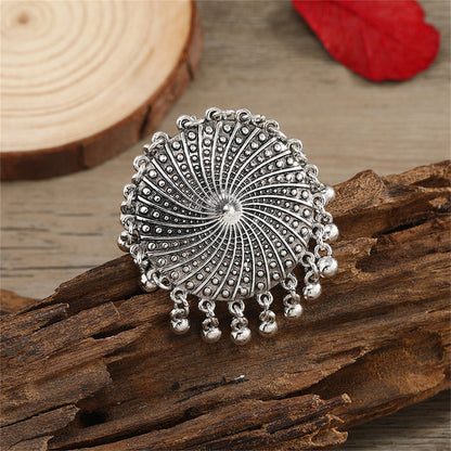 Silver-Plated Bead Tassel Adjustable Ring, silver statement rings for women, elegant gift for her, detail close-up