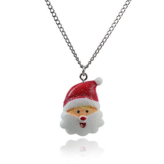 Red and White Santa Face Pendant Necklace, pendant necklace for women, elegant gift for her, front view