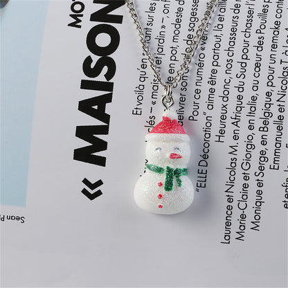 Red and White Snowman Pendant Necklace, pendant necklace for women, dainty minimalist design, side view