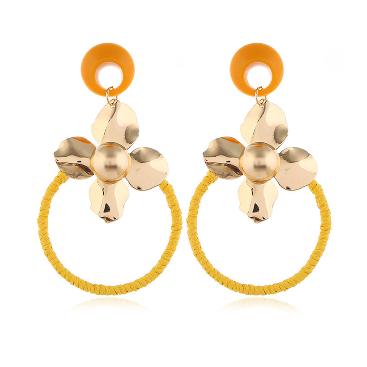 Resin and 18K Gold-Plated Flower Circle Drop Earrings, gold drop earrings for women, dainty minimalist design, side view