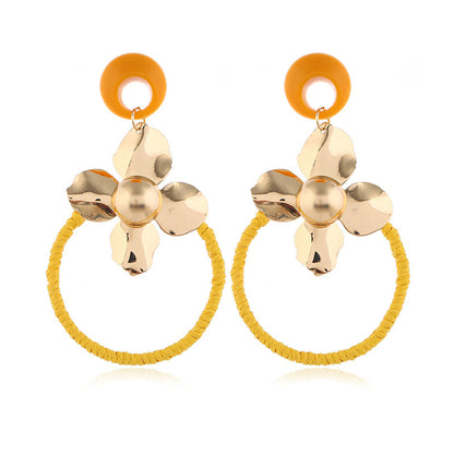 Resin and 18K Gold-Plated Flower Circle Drop Earrings, gold drop earrings for women, dainty minimalist design, side view