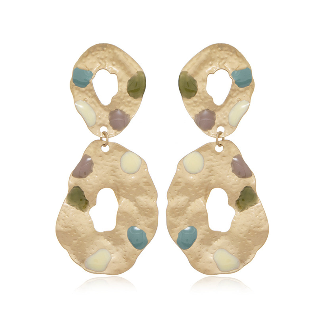 Taupe Enamel and 18K Gold-Plated Textured Oval Drop Earrings, gold drop earrings for women, side view