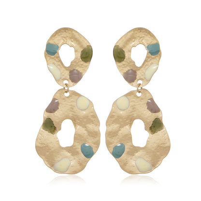 Taupe Enamel and 18K Gold-Plated Textured Oval Drop Earrings, gold drop earrings for women, side view