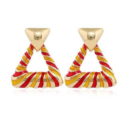 Red and Yellow Enamel 18K Gold-Plated Twisted Drop Earrings, gold drop earrings for women, elegant gift for her, side view