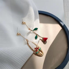 Red Enamel & Pearl 18K Gold-Plated Rose Mismatched Drop Earrings