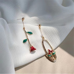 Red Enamel & Pearl 18K Gold-Plated Rose Mismatched Drop Earrings