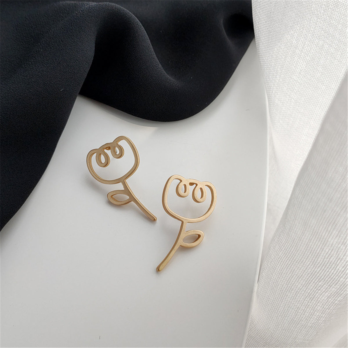 18K Gold-Plated Openwork Flower Stud Earrings