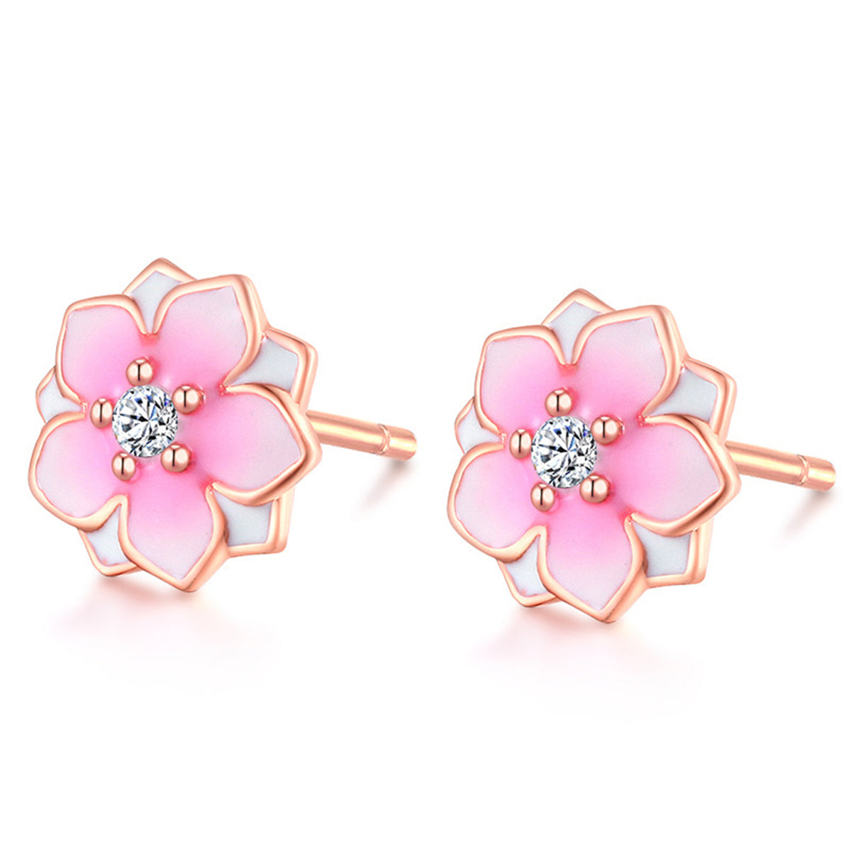 Cubic Zirconia & 18K Rose Gold-Plated Peach Bud Stud Earrings