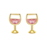 Pink Crystal & 18k Gold-Plated Wine Glass Stud Earrings