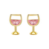 Pink Crystal & 18k Gold-Plated Wine Glass Stud Earrings
