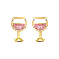 Pink Crystal & 18K Gold-Plated Wine Glass Stud Earrings