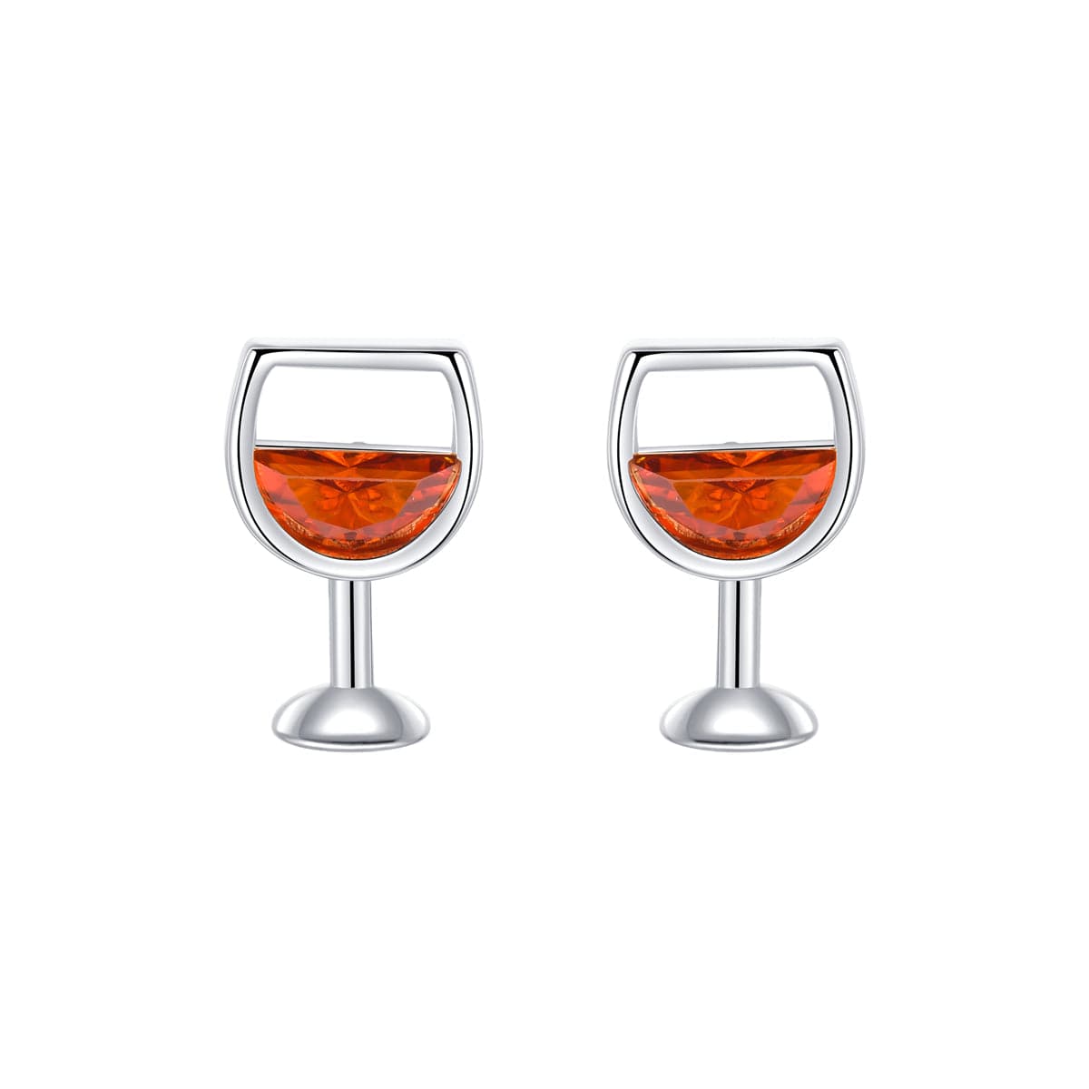 Red Crystal & Silver-Plated Wine Cup Stud Earring