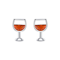 Red Crystal & Silver-Plated Wine Cup Stud Earring