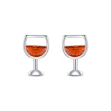 Red Crystal & Silver-Plated Wine Cup Stud Earring