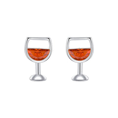 Red Crystal & Silver-Plated Wine Cup Stud Earring
