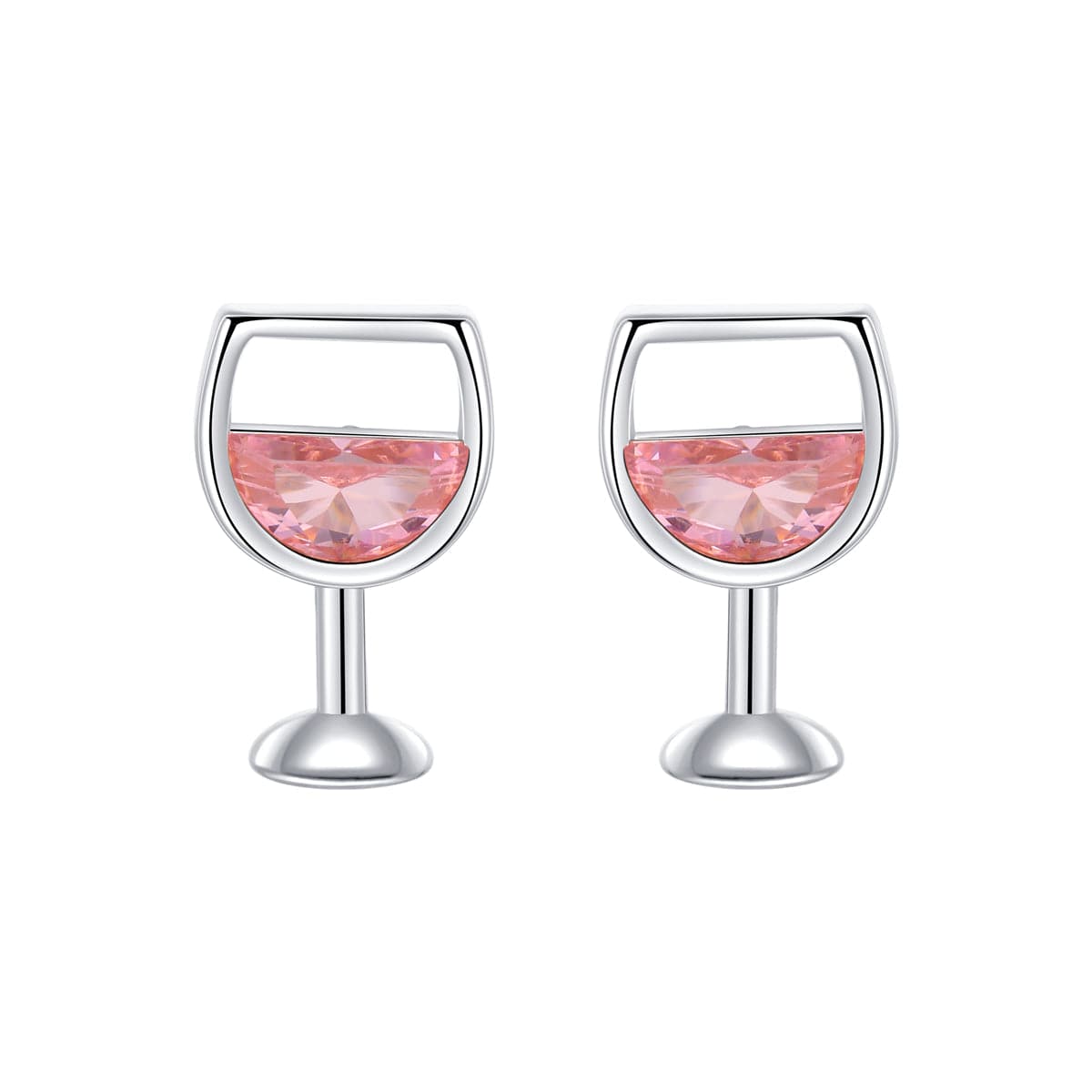 Pink Crystal & Silver-Plated Wine Glass Stud Earrings