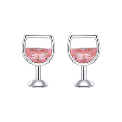 Pink Crystal & Silver-Plated Wine Glass Stud Earrings