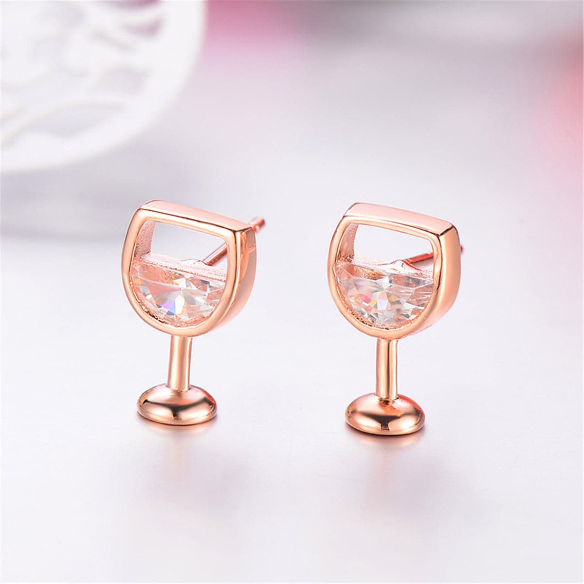 Crystal & 18k Rose Gold-Plated Wine Glass Stud Earrings - streetregion