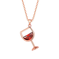 Red Crystal & 18K Rose Gold-Plated Wine Glass Pendant Necklace