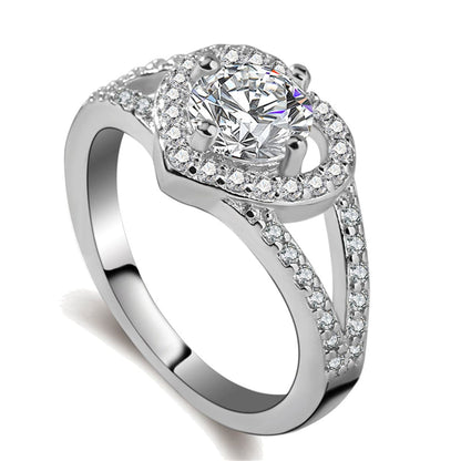 Cubic Zirconia and Crystal Silver-Plated Heart Ring, silver statement rings for women, elegant gift for her, side view