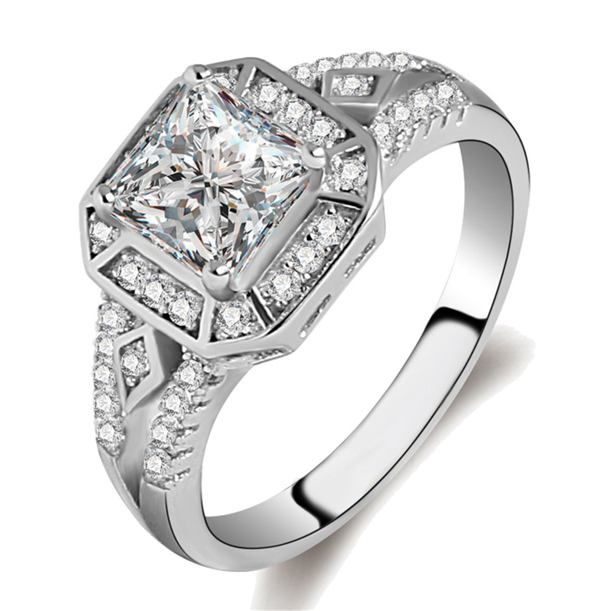Cubic Zirconia & Crystal Silver-Plated Princess-Cut Ring
