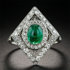 Green Crystal & Cubic Zirconia Silver-Plated Vintage-Inspired Rhombus Ring