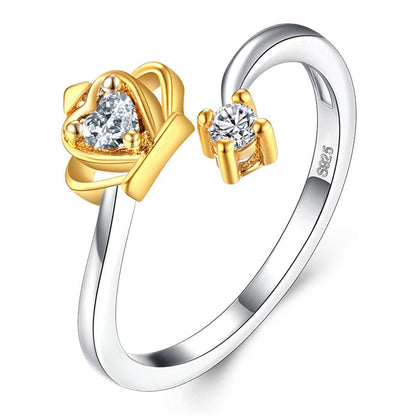 Cubic Zirconia and Two-Tone Crown Bypass Ring, statement rings for women, botanical inspired, front view