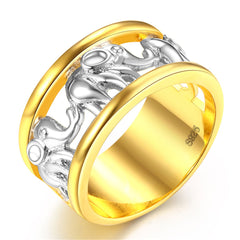 Silver-Plated & 18k Gold-Plated Elephant Band Ring - streetregion