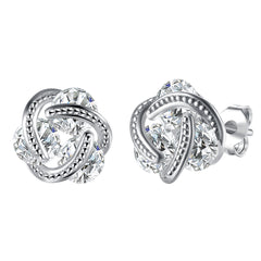 Cubic Zirconia & Silver-Plated Tri-Stone Stud Earrings
