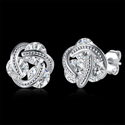 Cubic Zirconia and Silver-Plated Tri-Stone Stud Earrings, silver stud earrings for women, dainty minimalist design, side view