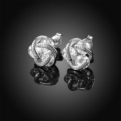 Cubic Zirconia & Silver-Plated Tri-Stone Stud Earrings