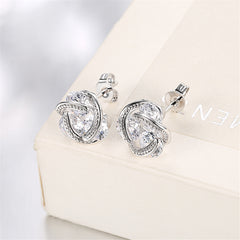 Cubic Zirconia & Silver-Plated Tri-Stone Stud Earrings