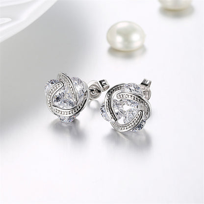 Cubic Zirconia and Silver-Plated Tri-Stone Stud Earrings, silver stud earrings for women, styled look