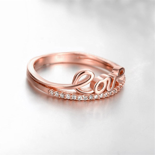 cubic zirconia & 18k Rose Gold-Plated 'Love' Ring - streetregion