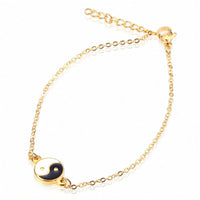 Black & Goldtone Yin & Yang Charm Bracelet