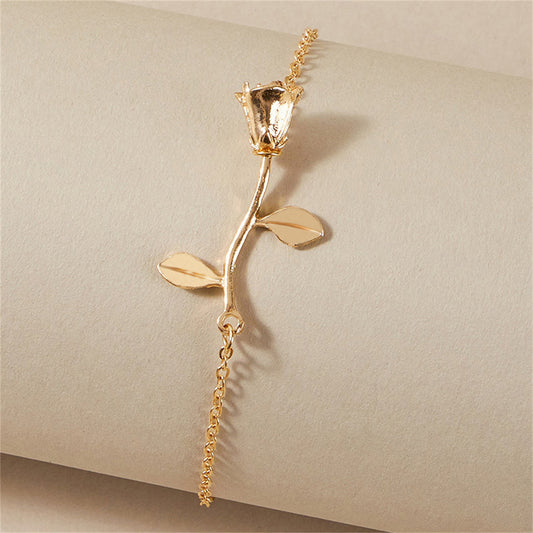 18K Gold-Plated Rose Charm Anklet, gold anklet bracelet, everyday style, front view