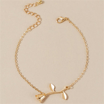 18K Gold-Plated Rose Charm Anklet, gold anklet bracelet, everyday style, detail close-up