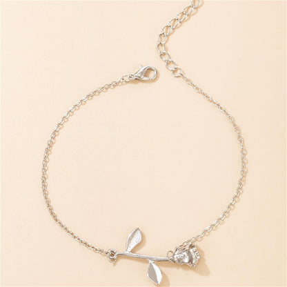 Silver-Plated Rose Charm Anklet, silver anklet bracelet, elegant gift for her, lifestyle look