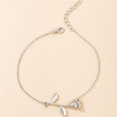 Silver-Plated Rose Charm Anklet