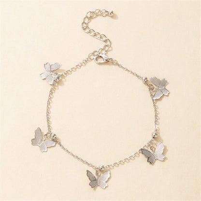 Silver-Plated Butterfly Station Anklet, silver anklet bracelet, elegant gift for her, lifestyle look