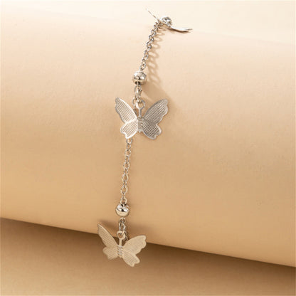 Silver-Plated Butterfly Station Anklet, silver anklet bracelet, elegant gift for her, side view