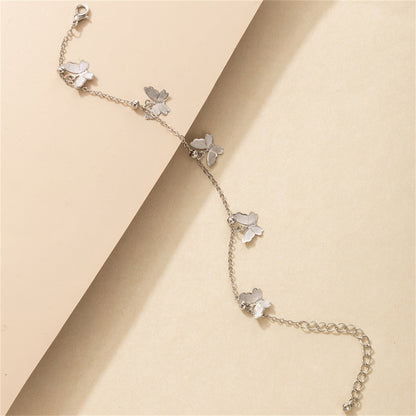 Silver-Plated Butterfly Station Anklet, silver anklet bracelet, elegant gift for her, detail close-up