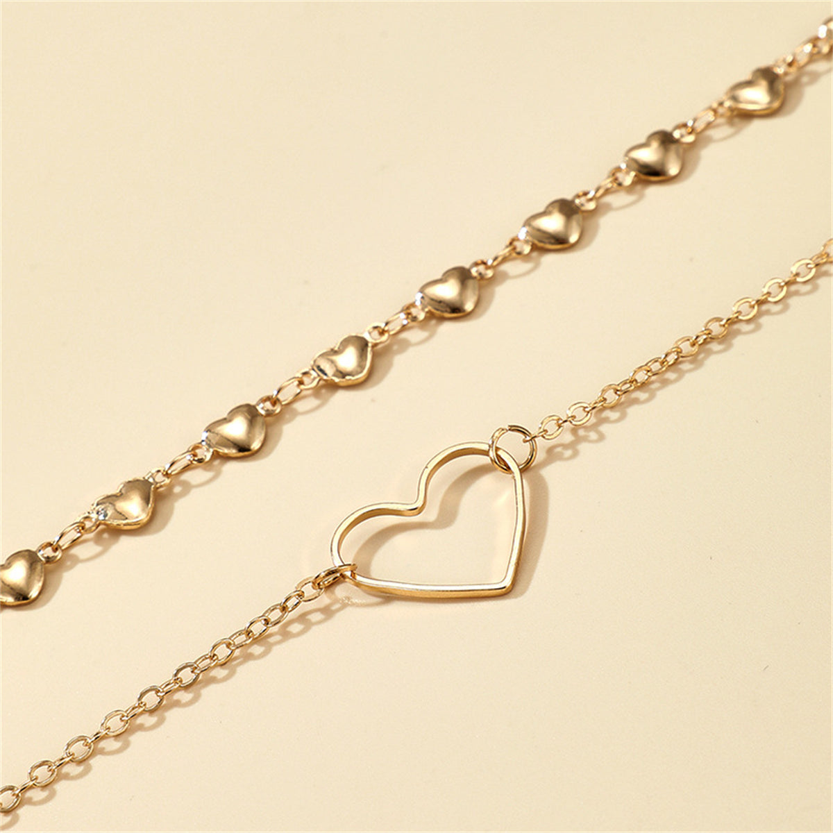 18K Gold-Plated Open Heart Charm Anklets