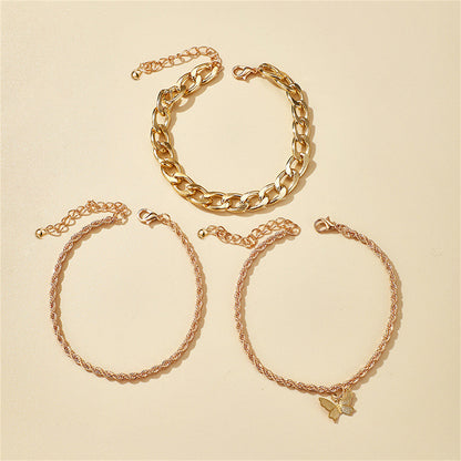18K Gold-Plated Rope-Chain Butterfly-Charm Anklet Set, jewelry gift sets for women, dainty minimalist design, lifestyle look