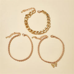 18K Gold-Plated Rope-Chain Butterfly-Charm Anklet Set