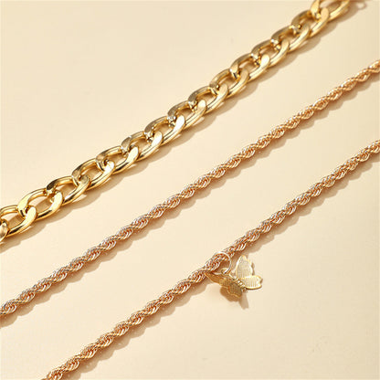 18K Gold-Plated Rope-Chain Butterfly-Charm Anklet Set, jewelry gift sets for women, dainty minimalist design, styled look